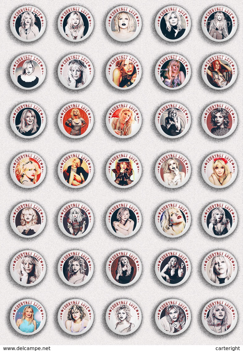 35 X Courtney Love Music Fan ART BADGE BUTTON PIN SET 2 (1inch/25mm Diameter) - Muziek