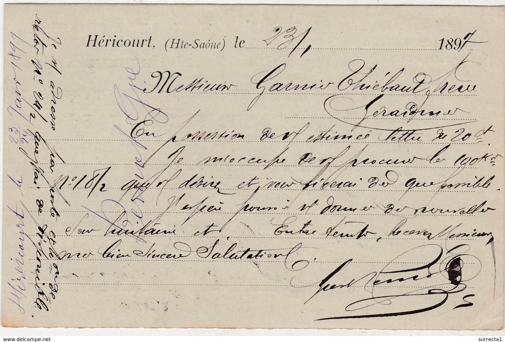 Carte Commerciale 1897 / Gustave PERNOT / Teinturerie De La Grand'Pré / Bleu Indigo / 70 Héricourt / Pour Gérardmer 88 - Autres & Non Classés