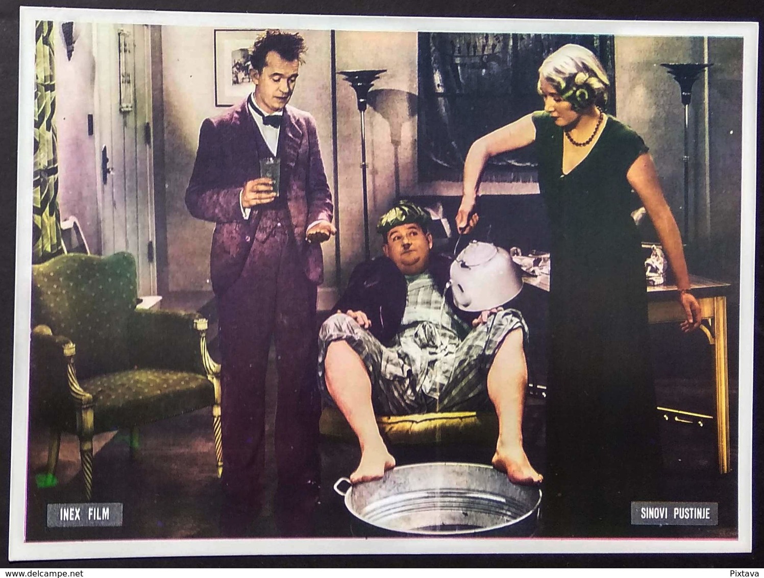 STAN LAUREL, OLIVER HARDY (MOVIE "SONS OF THE DESERT" 1933.) - 3 X Vintage LOBBY CARD - Bioscoopreclame