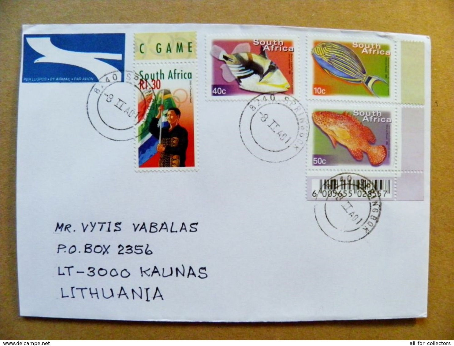 Cover South Africa RSA Fauna Animals Fishes Poissons Olympic Games Flag 2000 - Lettres & Documents