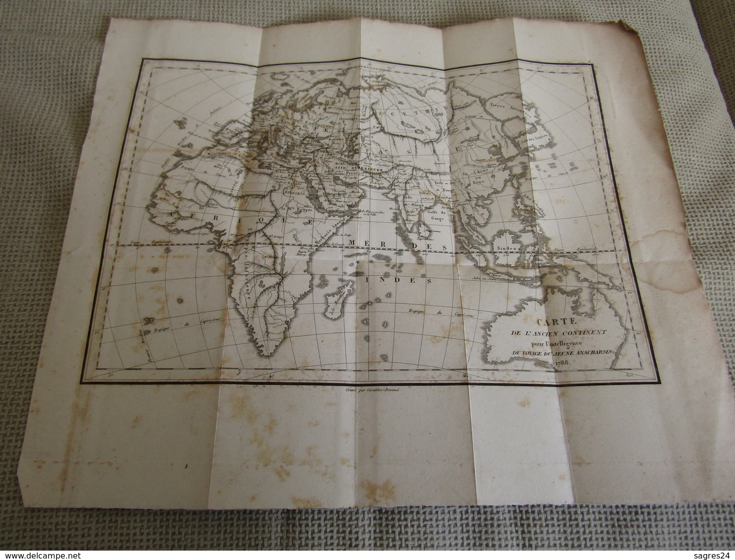 Carte De L`ancien Continent Pour L`Intelligence Du Voyage Du Jeune Anacharsis 1788 - Mapas Geográficas