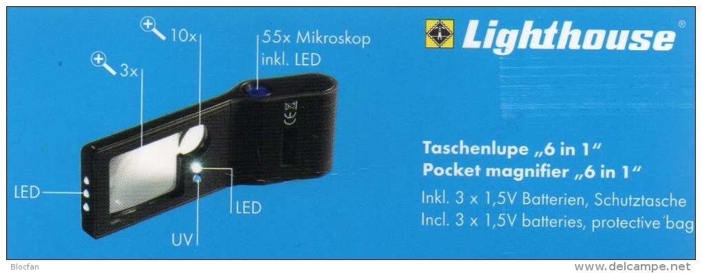 Mikroskop 55x Lupe 10x UV-Licht Kompakt Neu 12€ Zum Prüfen Briefmarken Münzen Paper Money LEUCHTTURM Offer In Black Bags - Ohne Zuordnung