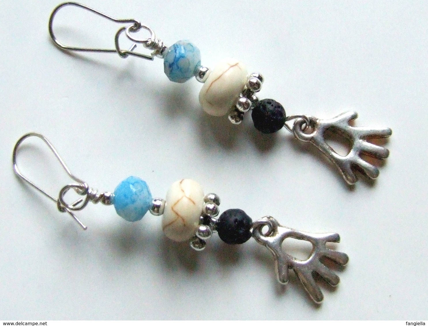 Boucles D'oreilles Enfant, Pierre, Lave, Breloque, Main, Boucles D'oreilles Artisanales, Bijou Fait-main, Artisanat Fran - Ohrringe