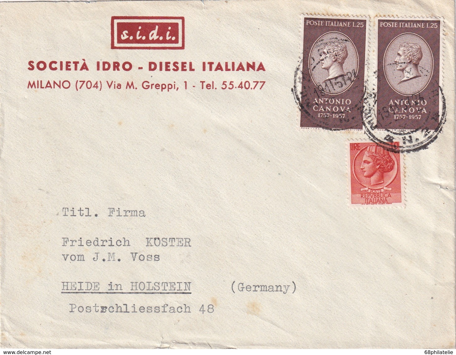 ITALIE  1957 LETTRE DE MILANO - 1946-60: Poststempel