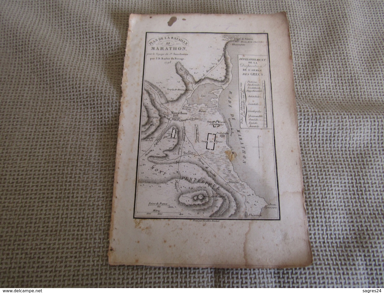 Carte Plan De La Bataille De Marathon Pour Le Voyage Du Jeune Anacharsis Dressée Par M.Barbié Du Bocage 1798 - Mapas Geográficas