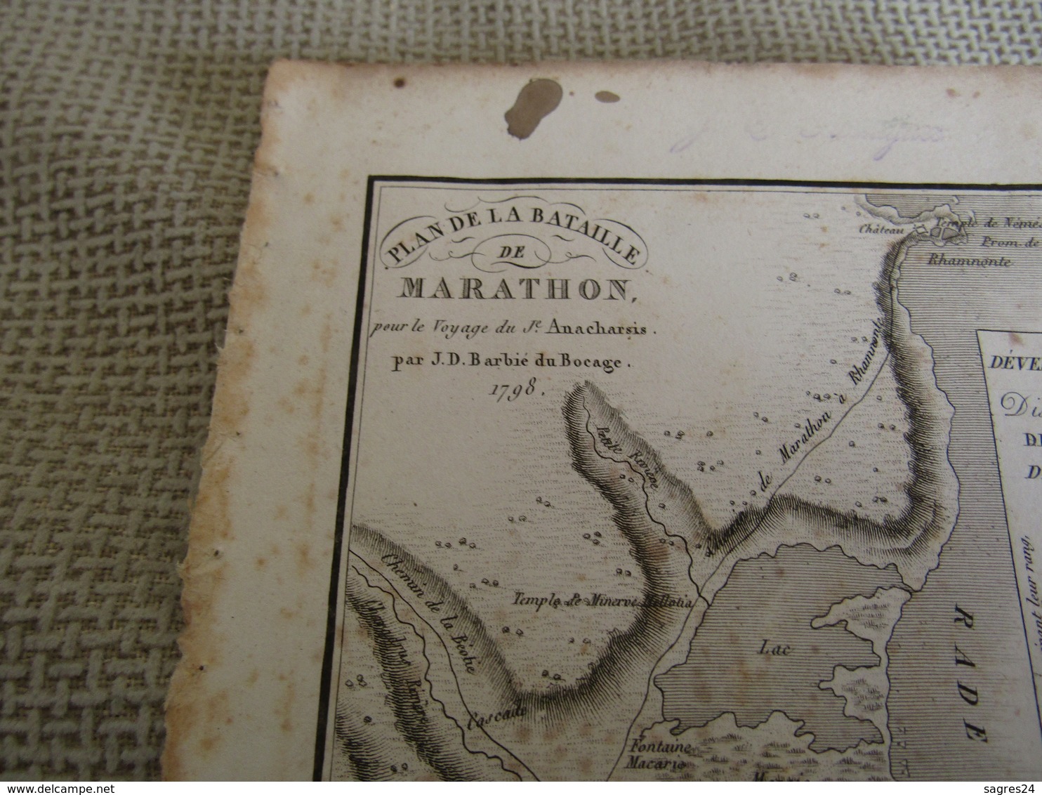 Carte Plan De La Bataille De Marathon Pour Le Voyage Du Jeune Anacharsis Dressée Par M.Barbié Du Bocage 1798 - Mapas Geográficas