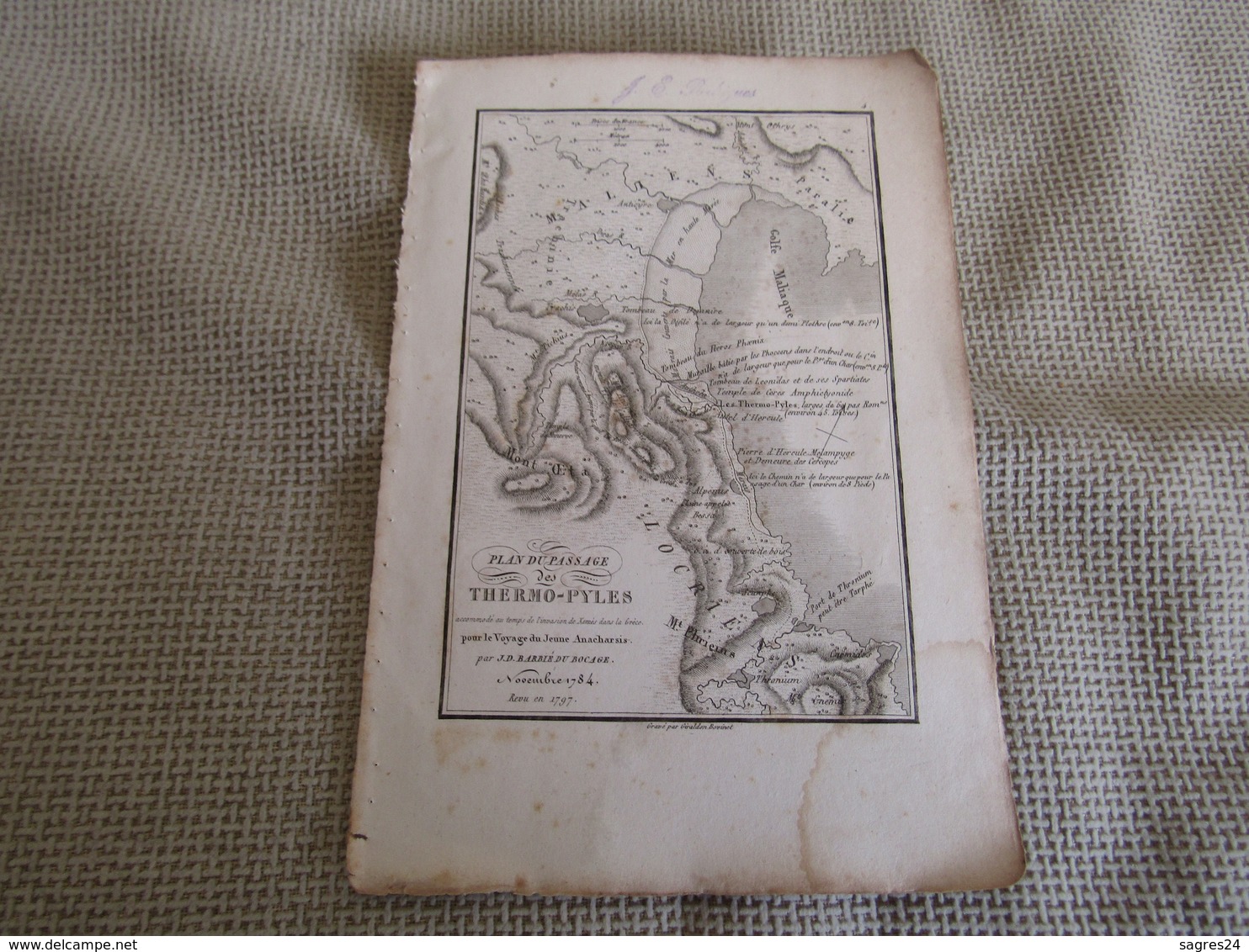 Carte Plan Du Passage Des Thermo-Pyles Pour Le Voyage Du Jeune Anacharsis Dressée Par M.Barbié Du Bocage 1784 - Landkarten