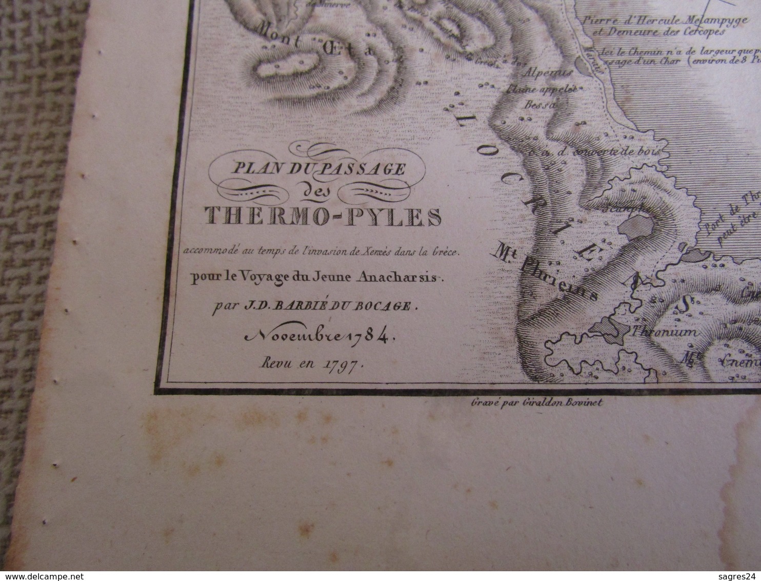 Carte Plan Du Passage Des Thermo-Pyles Pour Le Voyage Du Jeune Anacharsis Dressée Par M.Barbié Du Bocage 1784 - Geographical Maps