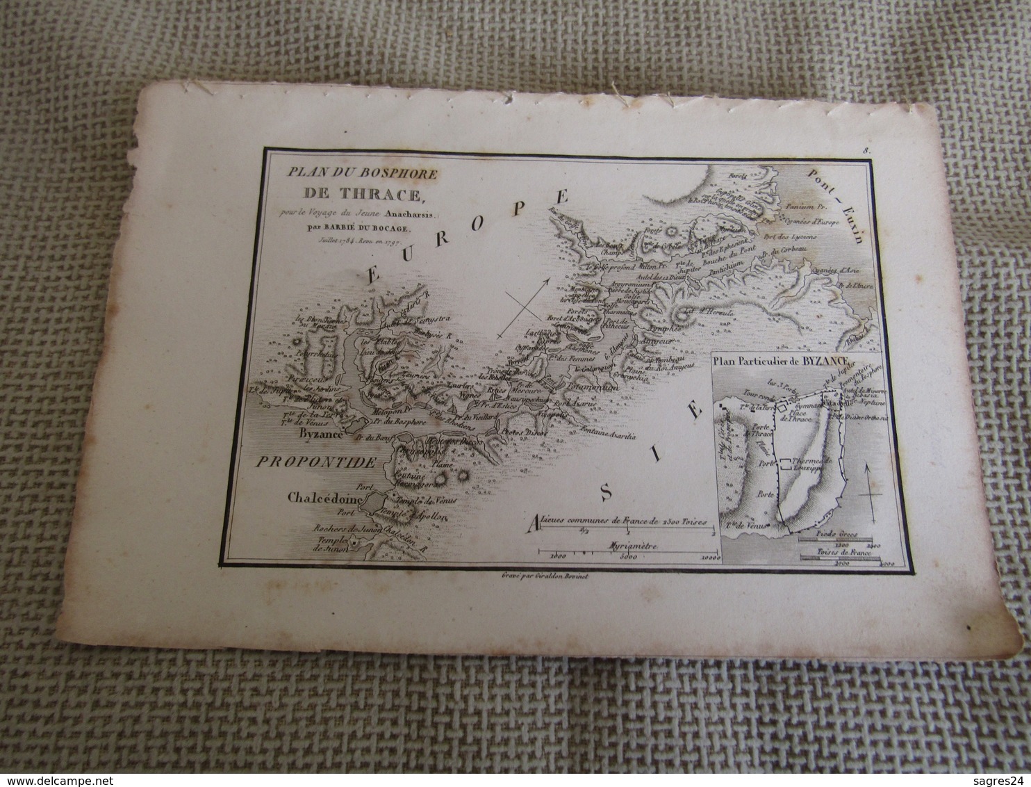 Carte Plan Du Bosphore De Thrace Pour Le Voyage Du Jeune Anacharsis Par J.D.Barbié Du Bocage 1784 - Geographical Maps