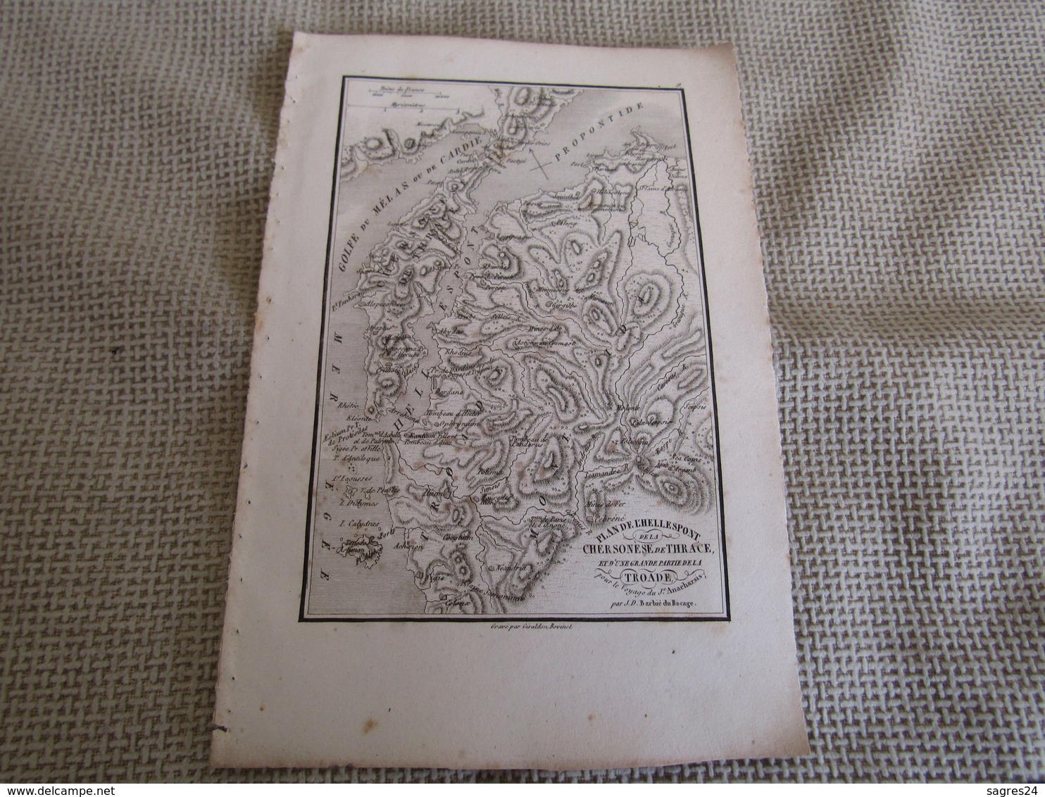 Carte Plan De L`Hellespont De La Chersonèse De Thrace  Pour Le Voyage Du Jeune Anacharsis Par J.D.Barbié Du Bocage 1700s - Geographical Maps