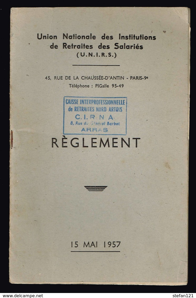 U.N.I.R.S. Réglement - 15 Mai 1957 - 32 Pages 21 X 13,5 Cm - Right