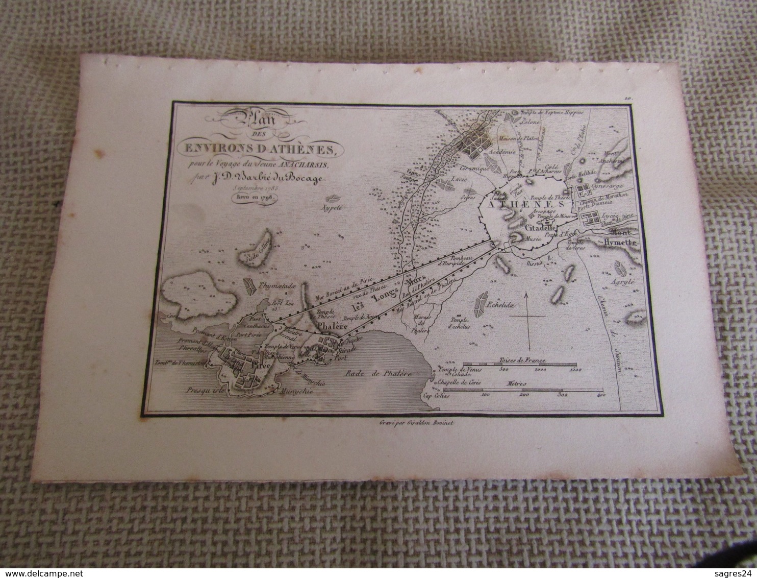 Carte Plan Des Environs D`Athènes  Pour Le Voyage Du Jeune Anacharsis Par J.D.Barbié Du Bocage 1783 - Mapas Geográficas