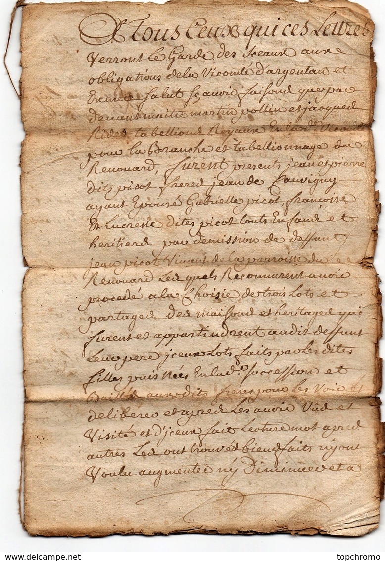 Manuscrit Acte Notarié Notaire 17ème 1654 Vicomté D'Argentan Le Bailly Le Froissé Du Menil 5 Pages - Manuscrits