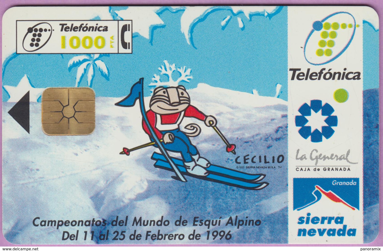 Télécarte Espagne °° Campoenatos Ski Alpin 1996  - 1000 Ptas - Gem -1996.01. - Emissions Basiques