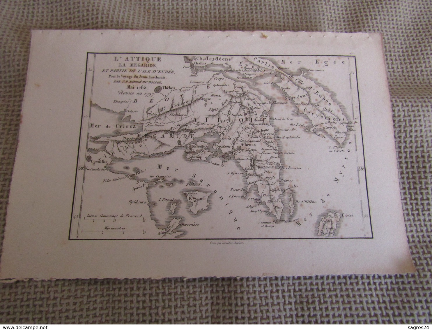 Carte L`Attique La Megaride Et Partie De L`ile D`Eubée  Pour Le Voyage Du Jeune Anacharsis Par J.D.Barbié Du Bocage 1785 - Landkarten