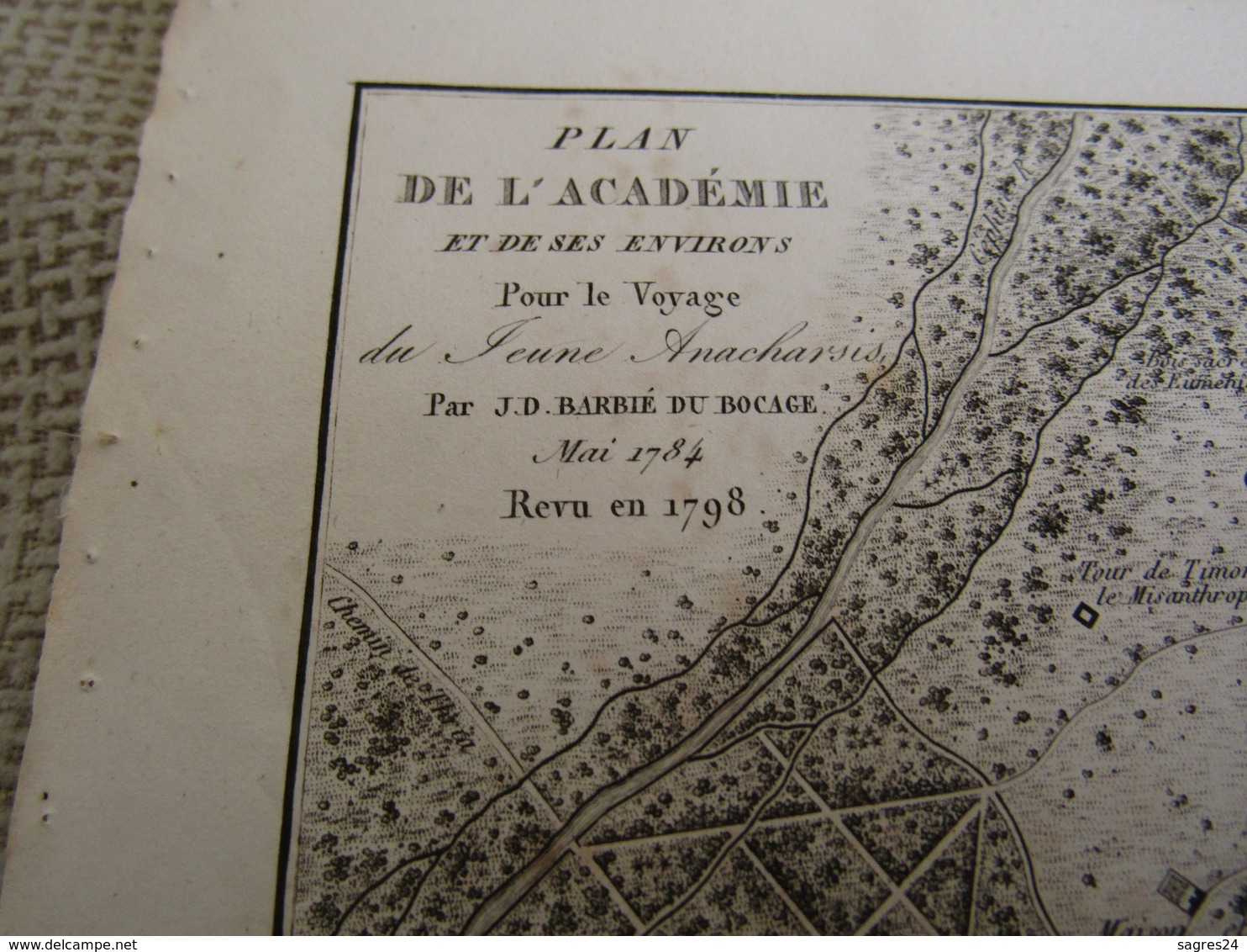 Carte Plan De L`Académie Et De Ses Environs Pour Le Voyage Du Jeune Anacharsis Par J.D.Barbié Du Bocage 1784 - Landkarten