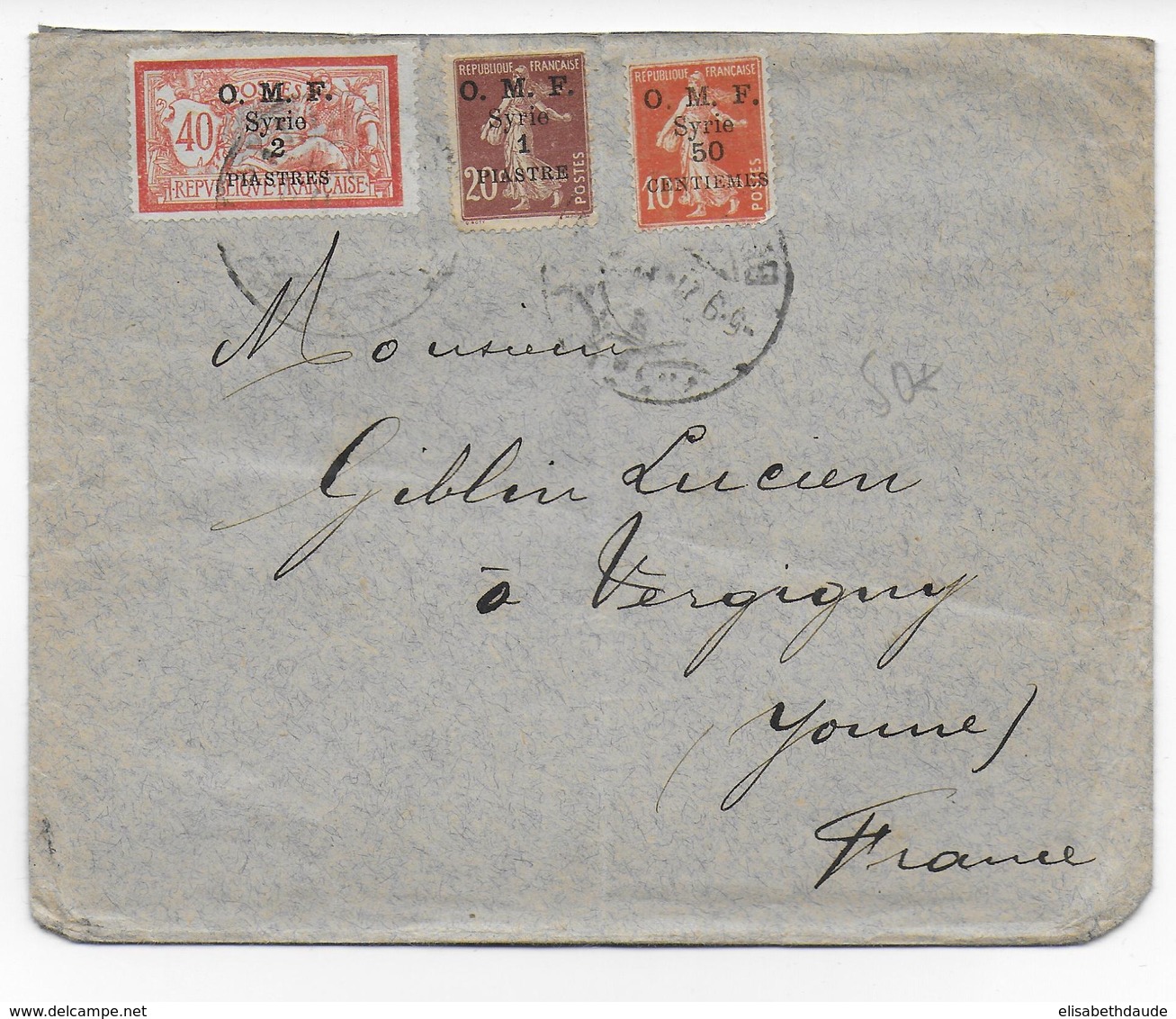 LIBAN - 1921 - TIMBRES MERSON + SEMEUSE De SYRIE Sur LETTRE De BEYROUTH => VERGIGNY - Lebanon