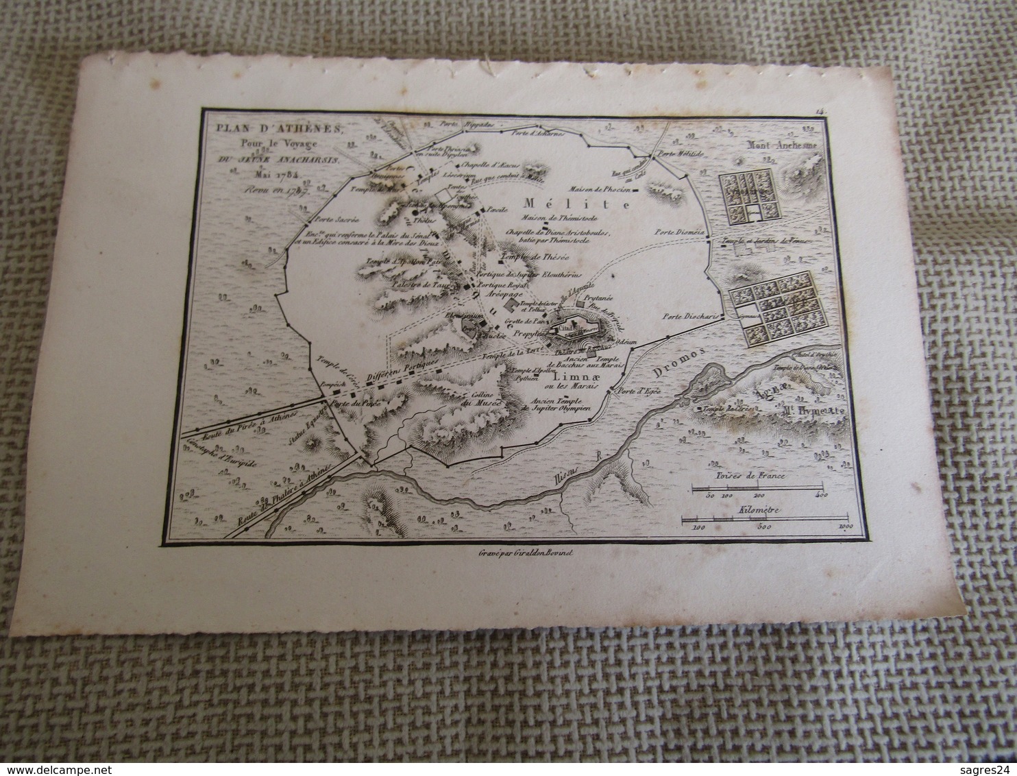 Carte Plan D`Athènes Pour Le Voyage Du Jeune Anacharsis 1784 - Mapas Geográficas