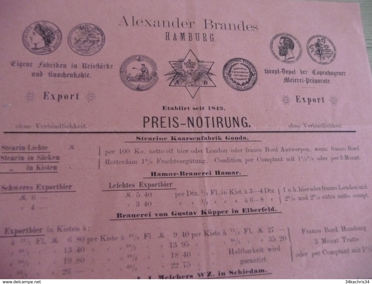 Tarif Prix 188? Alexander Brandes Hambourg Hamburg - 1800 – 1899