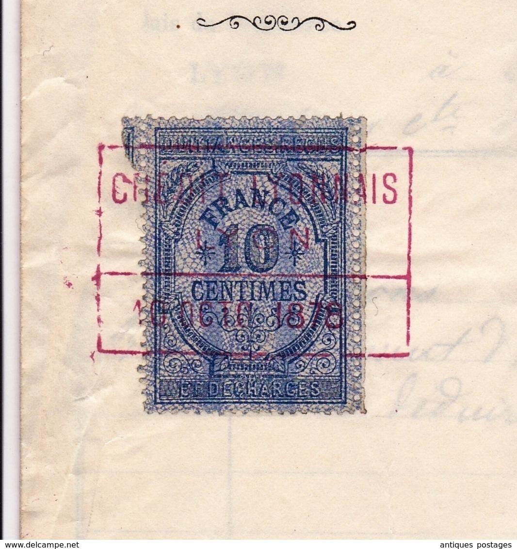 Lettre 1878 Crédit Lyonnais Lyon Place Les Terreaux Timbre Fiscal Type Sage Tournon Ardèche Montgolfier Notaire