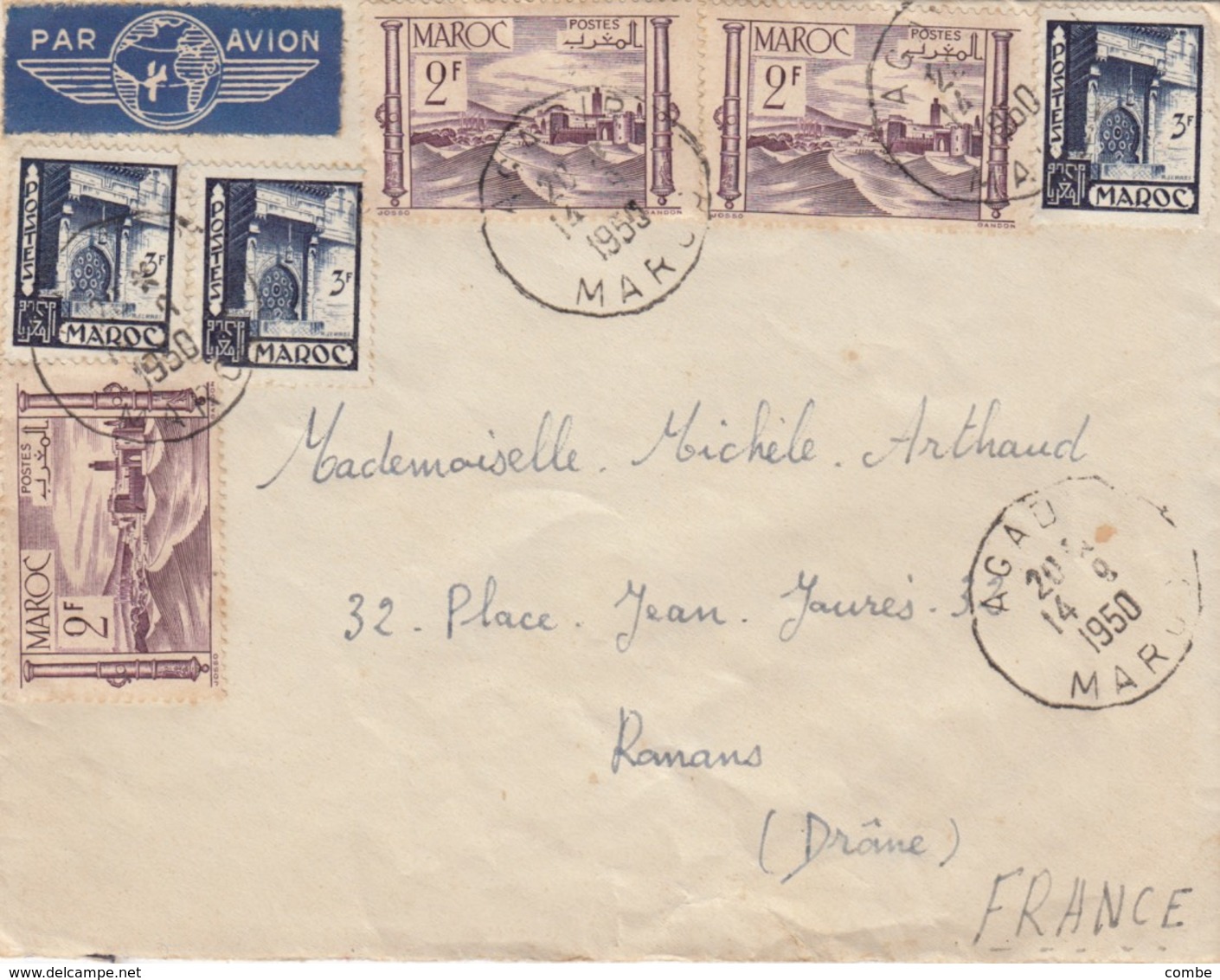 LETTRE. COVER.  1950. PAR AVION.  MAROC. AGADEZ  TO FRANCE - Sonstige & Ohne Zuordnung