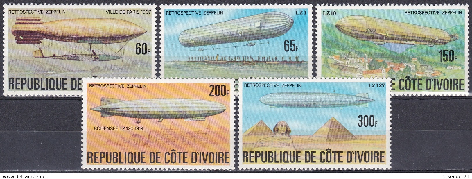 Elfenbeinküste Ivory Coast Cote D'Ivoire 1977 Transport Luftfahrt Aviation Luftschiffe Zeppelin Airships, Mi. 517-1 ** - Côte D'Ivoire (1960-...)