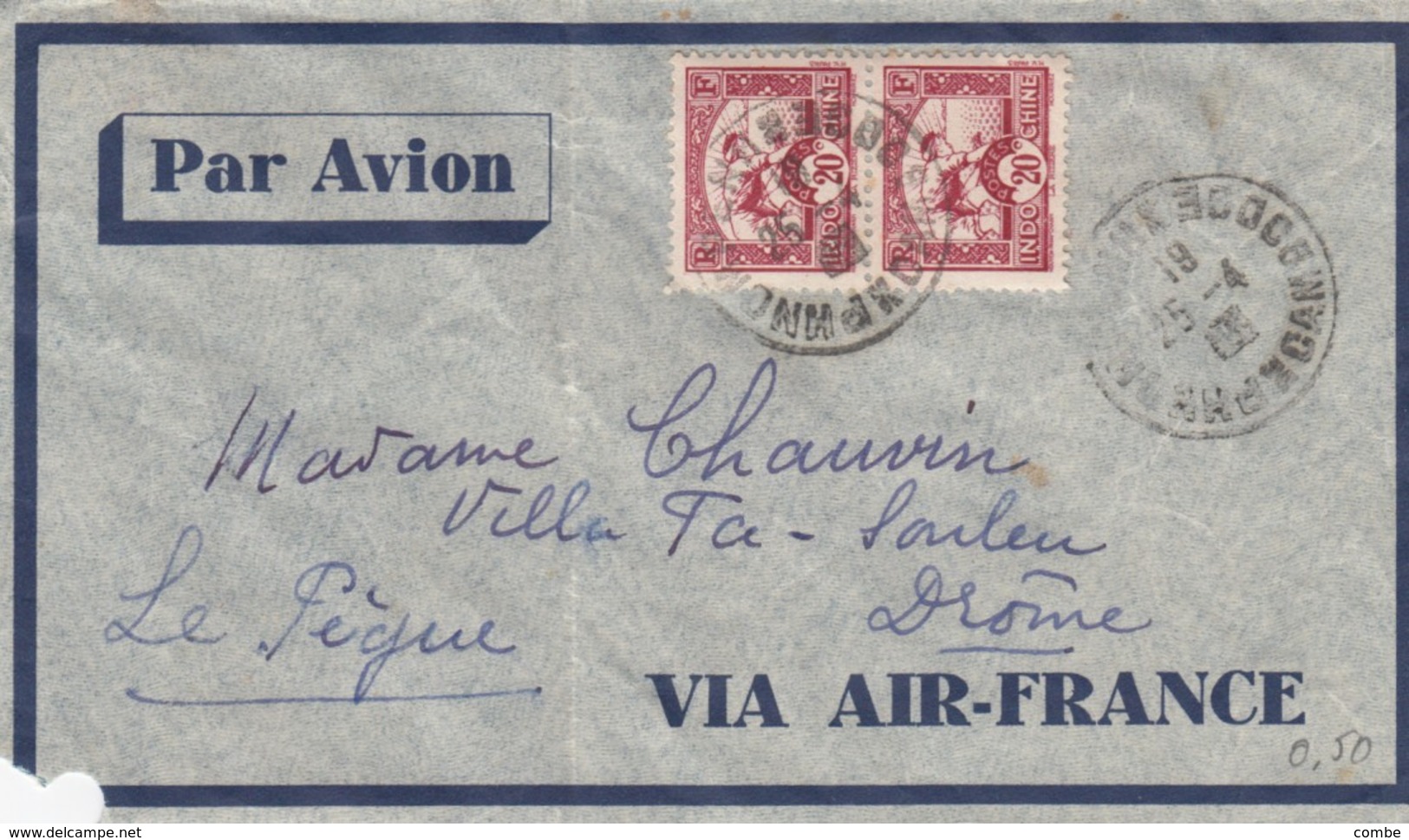 LETTRE. COVER.  1940. INDOCHINE CAMBODGE PHNOMPENH TO FRANCE - Sonstige & Ohne Zuordnung