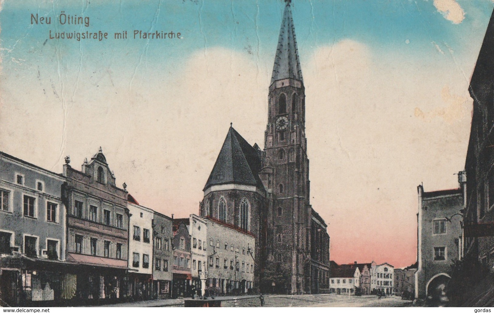 Germany - Neuoetting - Ludwigstrasse Mit Pfarrkirche - Damaged - Neuoetting