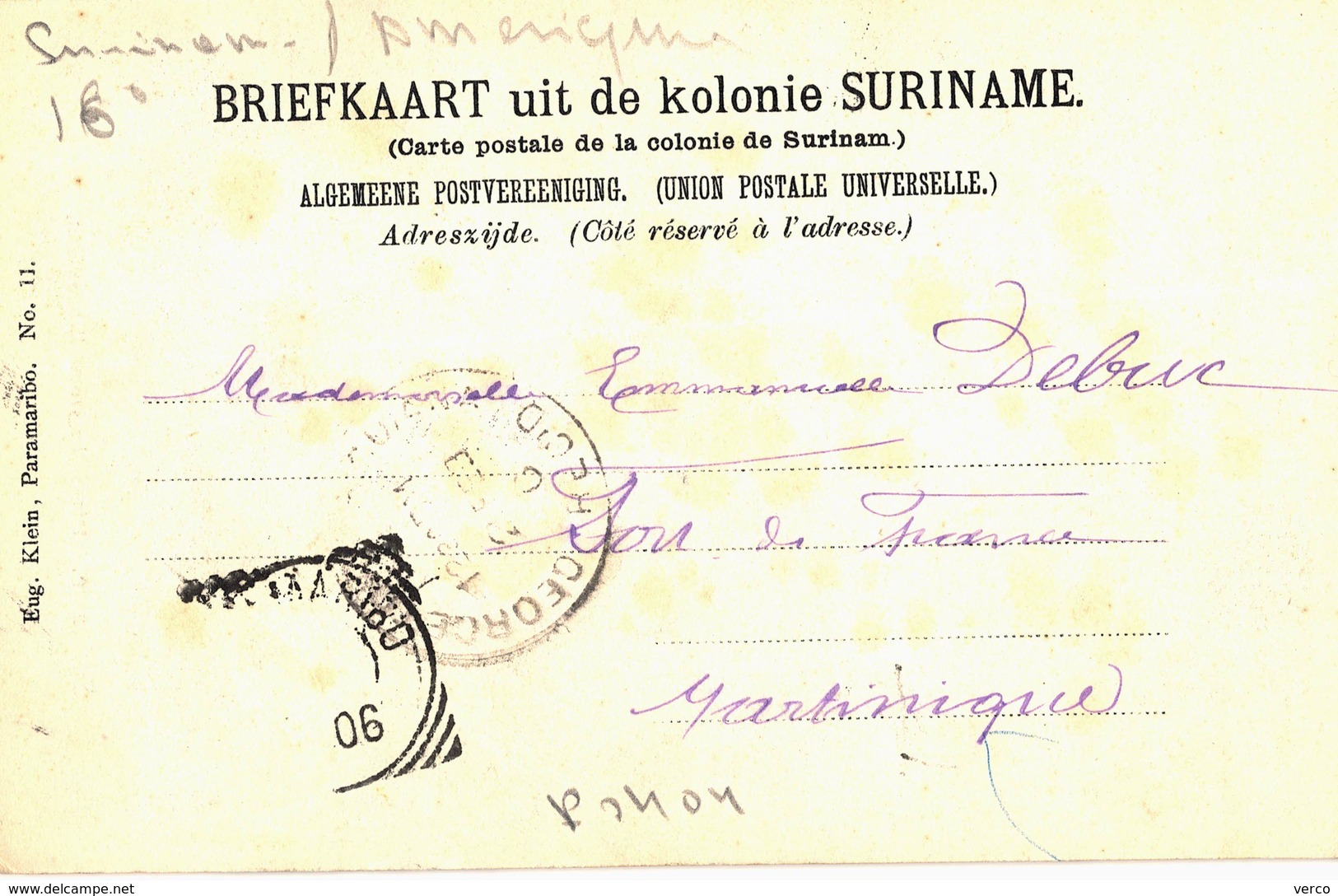 Carte  Postale  Ancienne De  SURINAM - Kottomissi - Surinam