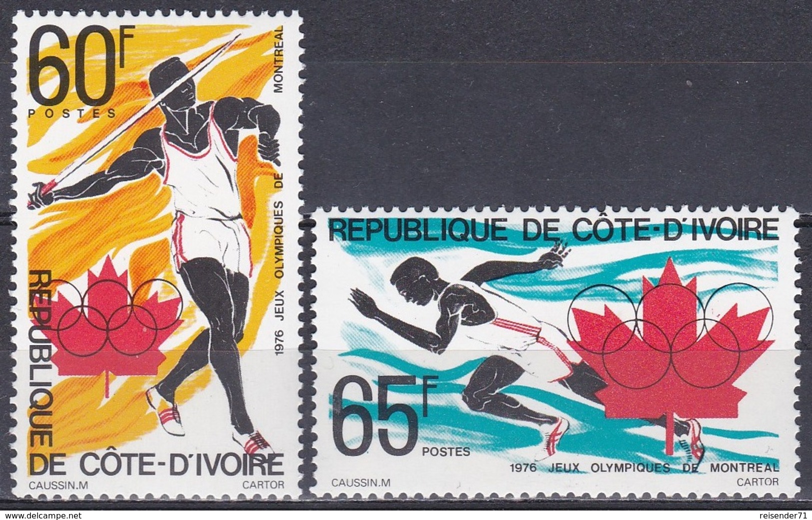 Elfenbeinküste Ivory Coast Cote D'Ivoire 1976 Sport Spiele Olympia Olympics Montreal Speerwerfen Laufen, Mi. 491-2 ** - Côte D'Ivoire (1960-...)