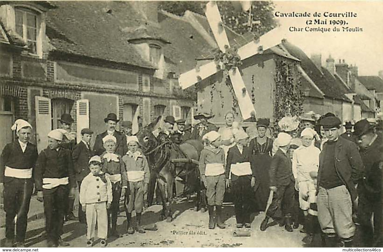 080119 - 28 COURVILLE - Cavalcade 2 Mai 1909 Char Comique Du Moulin - Moulin à Vent Fleur Pierrot Fête évènement - Courville