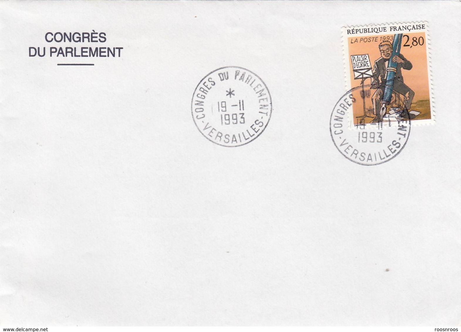 ENVELOPPE AVEC CACHET CONGRES DU PARLEMENT 1993 - VERSAILLES - 1990-1999