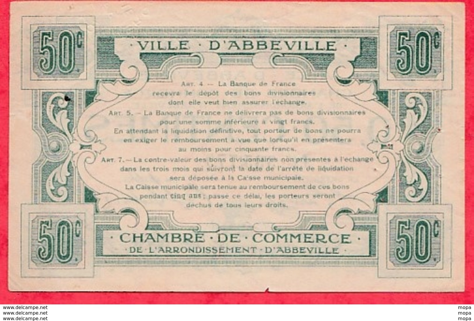 50 Centimes Chambre De Commerce D'Abbeville  Dans L 'état (17) - Chamber Of Commerce