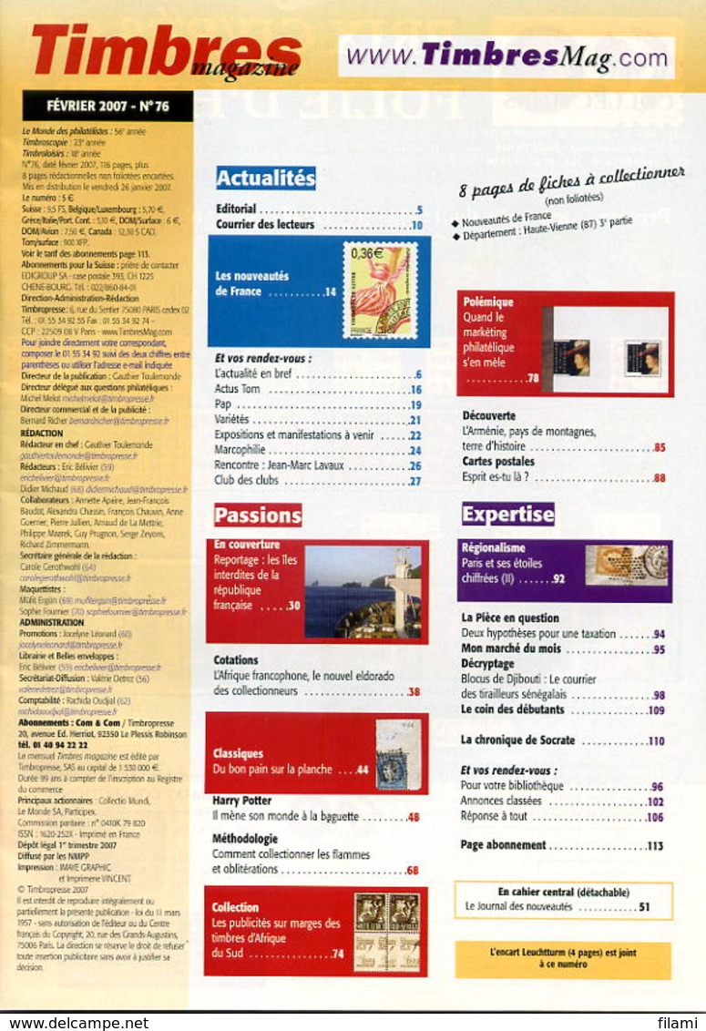 Timbres Magazine N.76,TAAF,Afrique Francophone,25c Cérès,Harry Poter,publicité Afrique Du Sud,CP Voyance,étoiles Paris - Français (àpd. 1941)