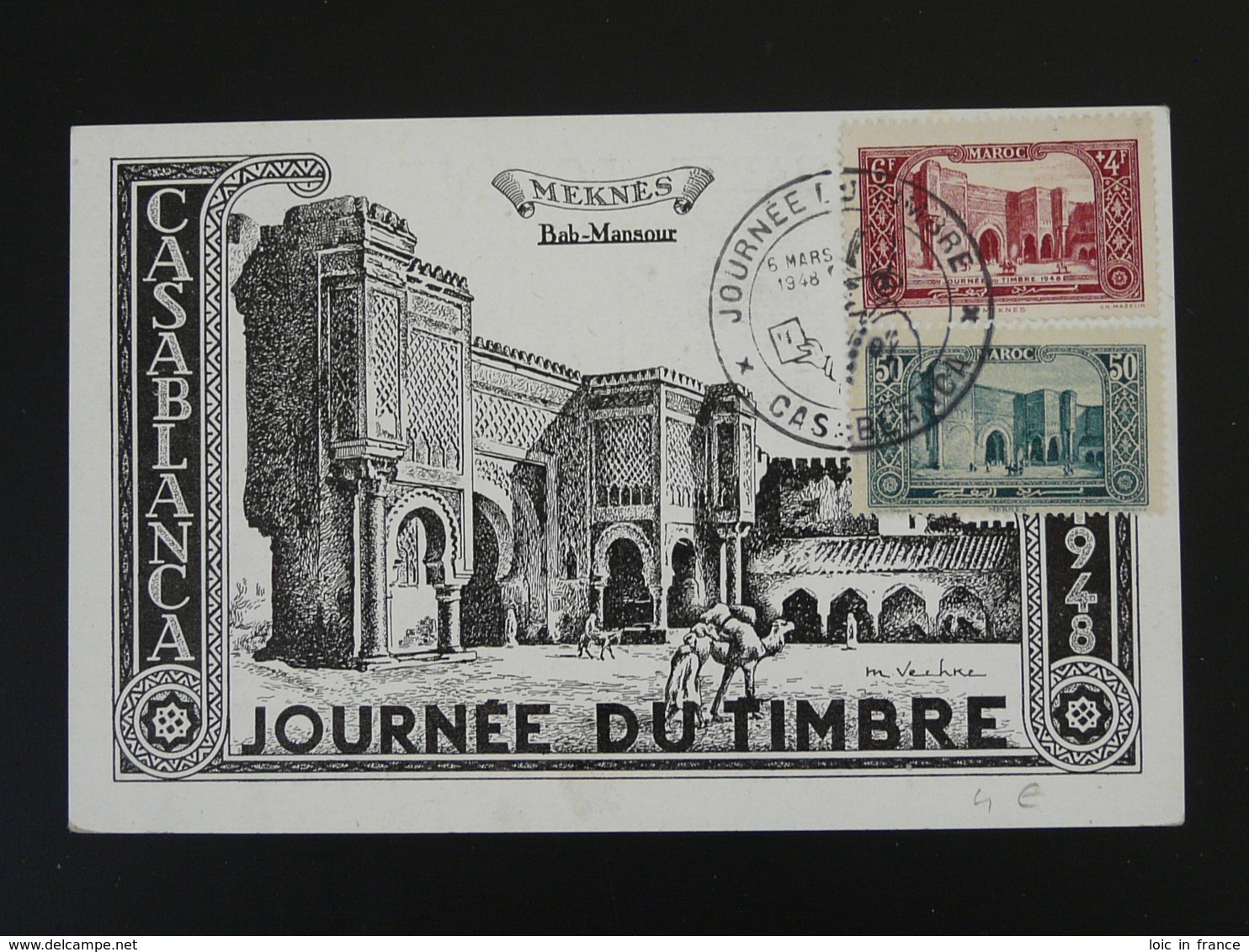 Carte Maximum Card Medina De Meknes Journée Du Timbre Casablanca Maroc 1948 - Lettres & Documents