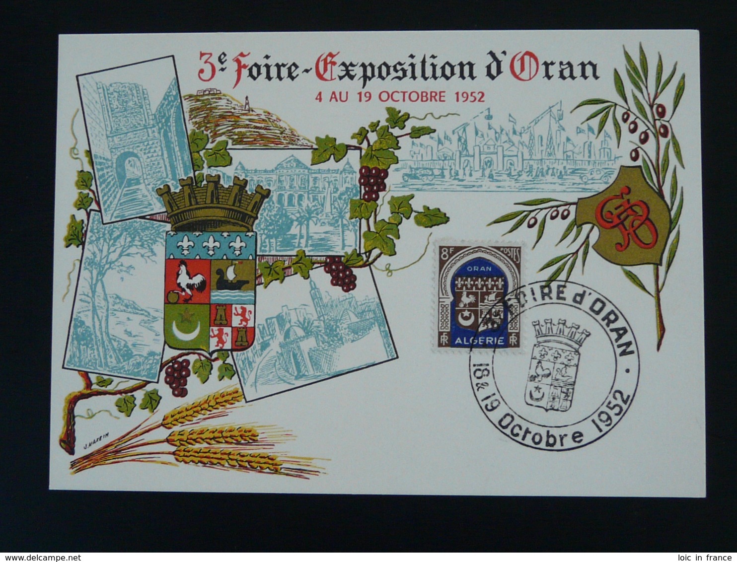 Carte Maximum Card Blason Armoiries Coq Rooster Foire Exposition Oran Algérie 1952 - Cartes-maximum