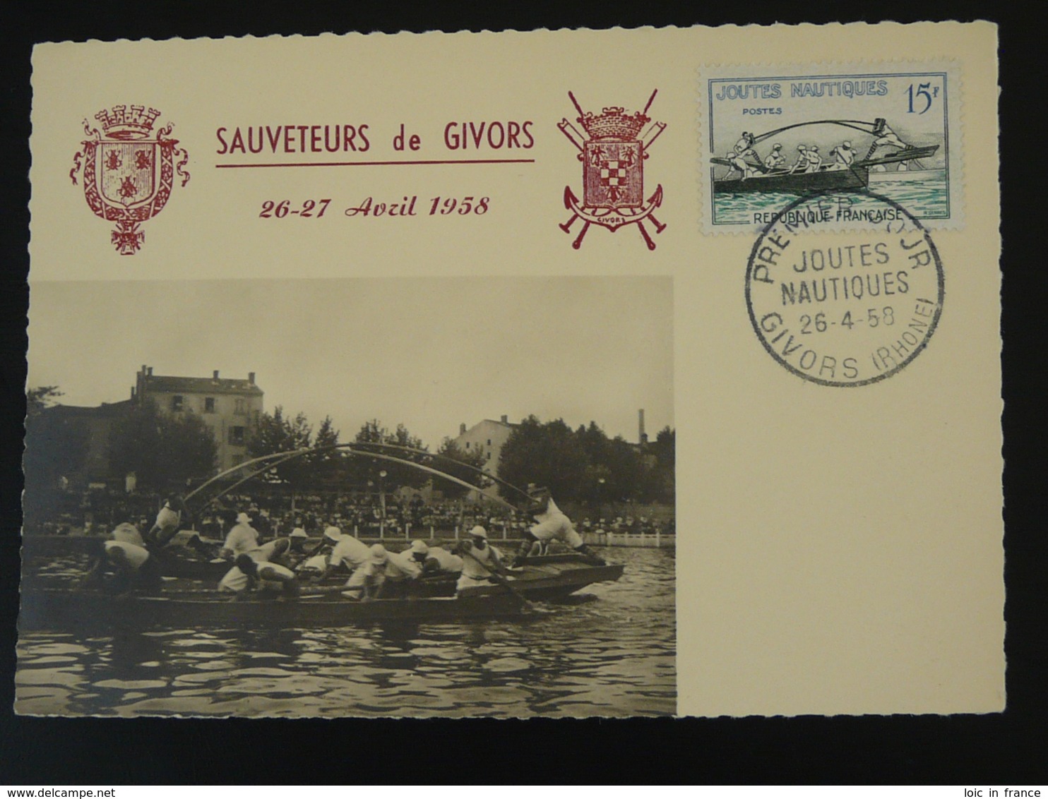 Carte Maximum Card Joutes Nautiques Sea Jousting 69 Givors Rhone 1958 - Autres & Non Classés