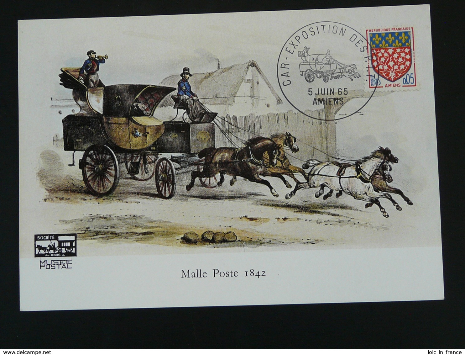Carte Postcard Diligence Histoire Postale Postal History Malle Poste CAR Exposition PTT Amiens 80 Somme 1965 - Diligences