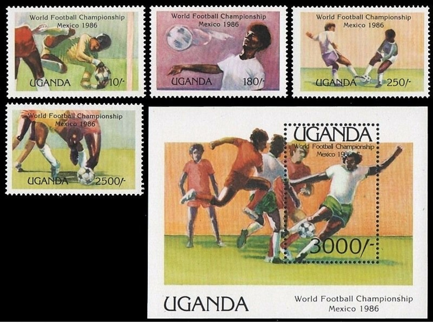 # Uganda 1986**Mi.460-64  Football World Cup, Mexico , MNH  [20;13] - 1986 – Mexico