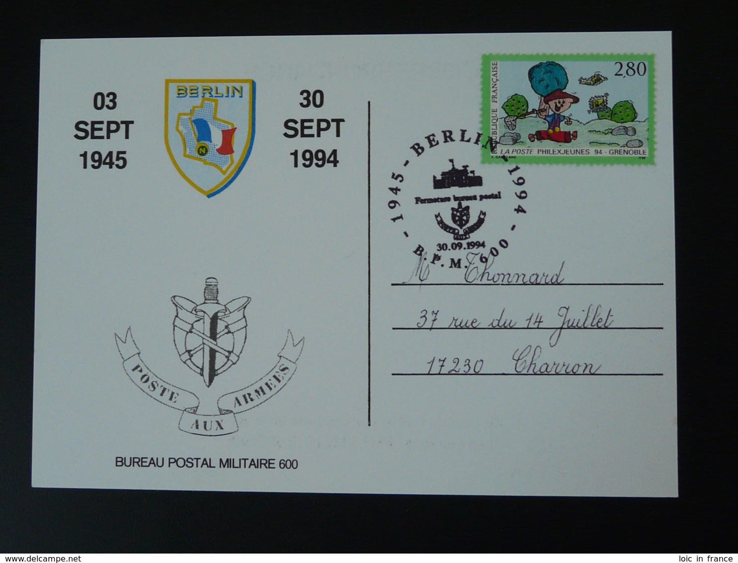 Carte Oblitéré Poste Aux Armées Bureau Postal Militaire BPM 600 Berlin 1994 - Cachets Militaires A Partir De 1900 (hors Guerres)