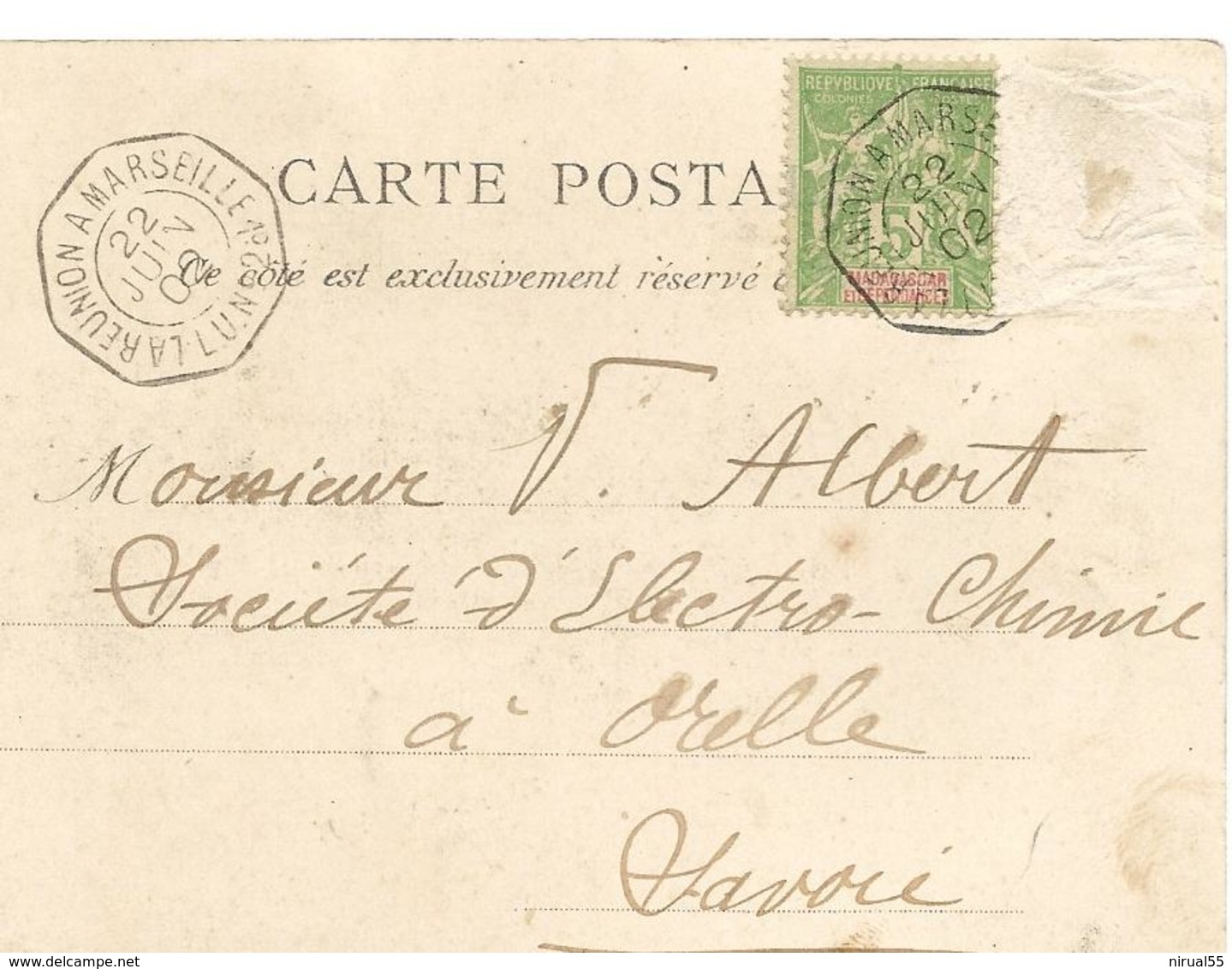 NOSSI BE Sur Cpa 1902 Cachet Maritime LA REUNION à MARSEILLE L.V. N°2 Manque 1 Timbre  ...G - Lettres & Documents