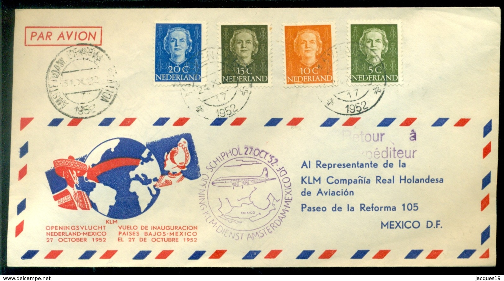 Nederland 1952 Openingsvlucht Amsterdam-Mexico VH 400b - Briefe U. Dokumente