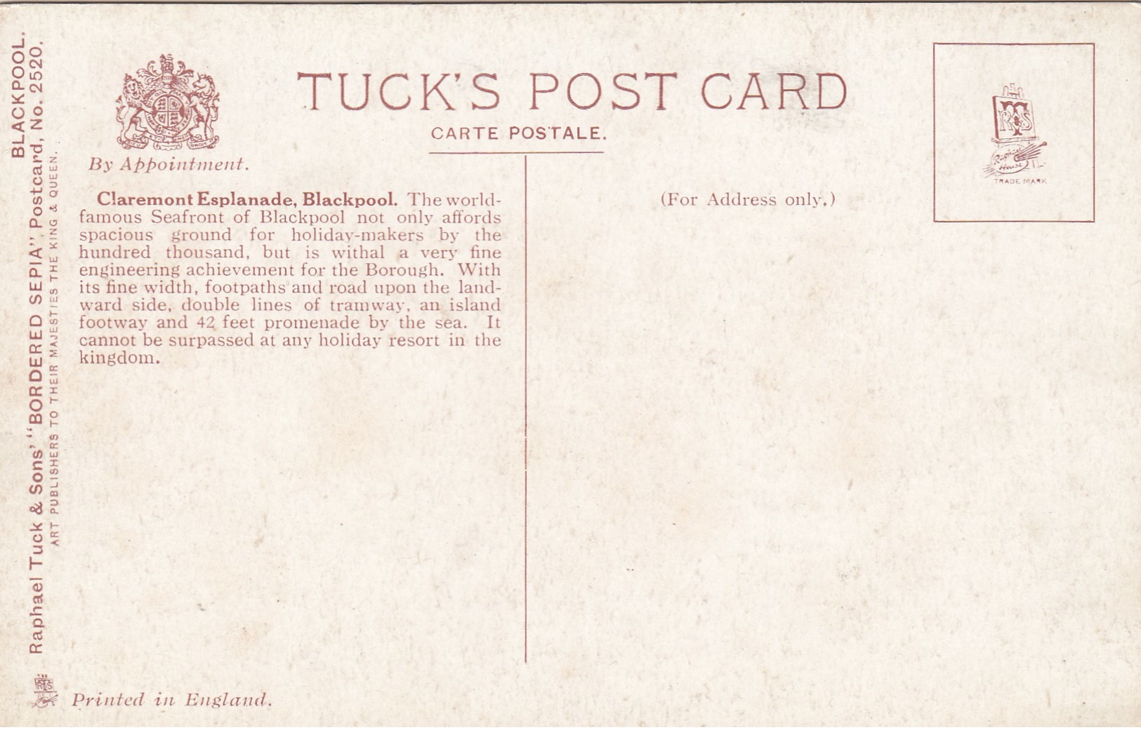 BLACKPOOL , England , 1900-10s ; Claremont Esplanade ; TUCK 2520 - Blackpool