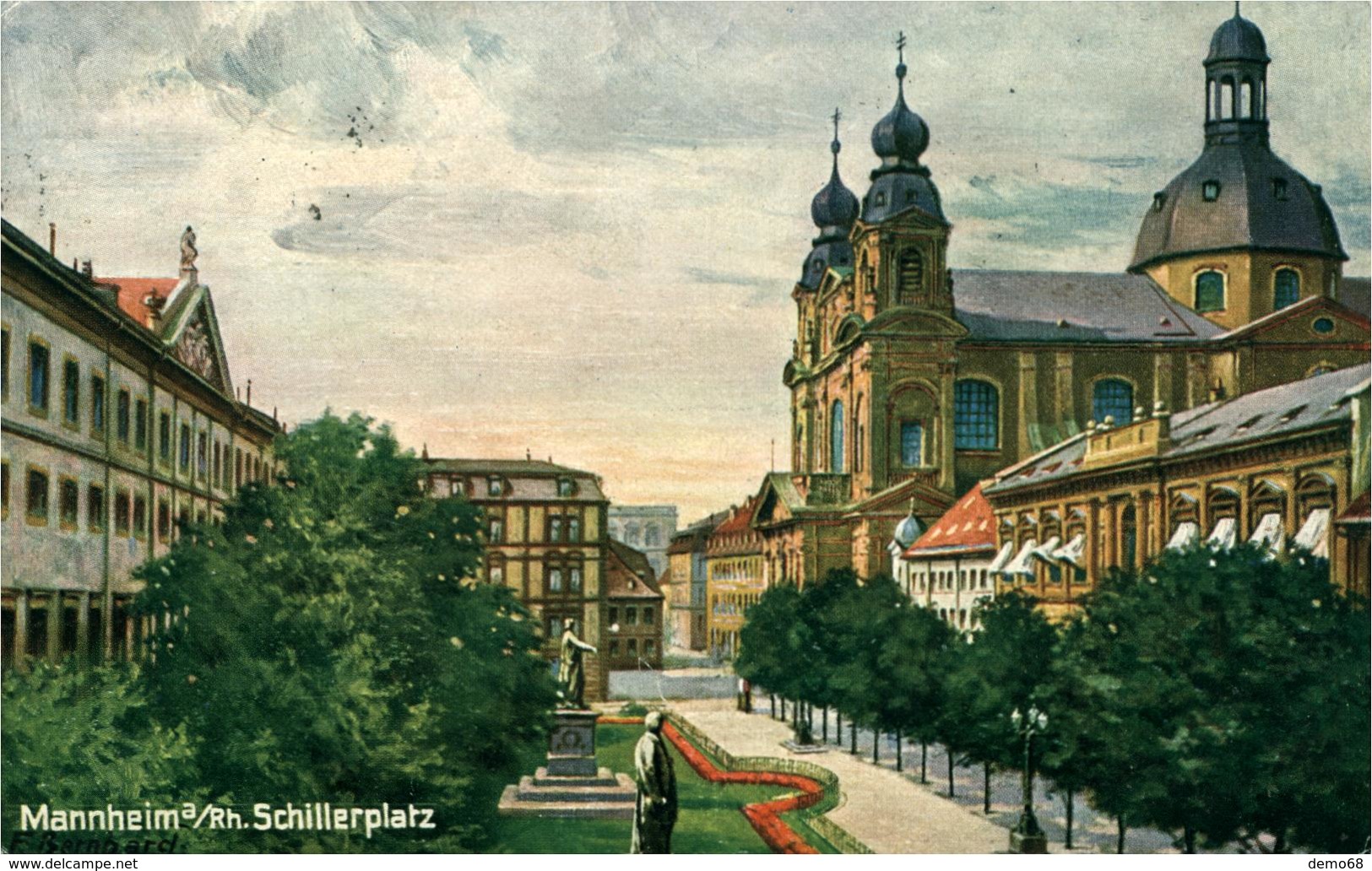 Mannheim Allemagne Deutschland Germany Bade Wurtemberg  Théâtre Et Eglise Jésuite Carte Militaire - Mannheim