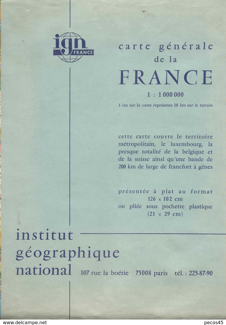 Carte I.G.N. : FRANCE - 1 / 1 000 000ème - 1971. - Cartes Géographiques