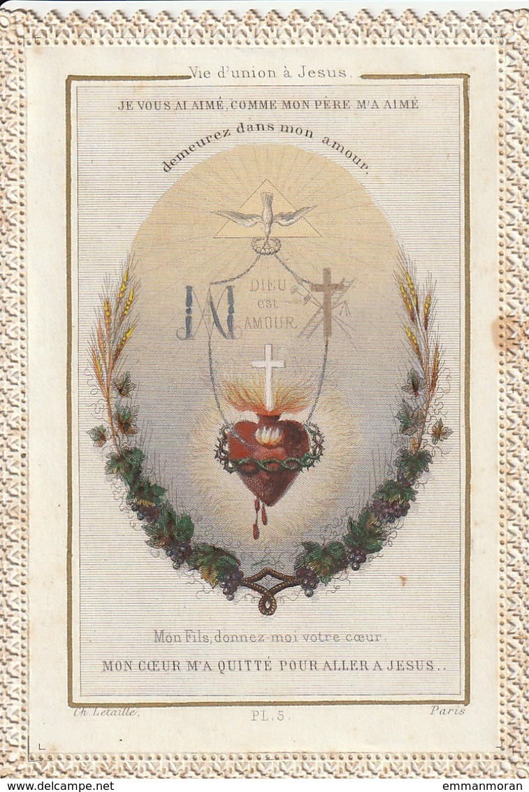 Dieu Est Amour - Ch. Letaillé, Pl. 5 - Dentelle De Papier - 1878 - Images Religieuses