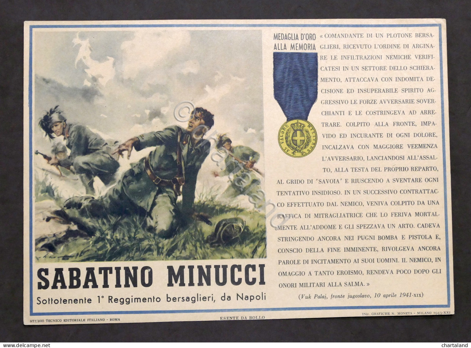 Militaria - Locandina Propaganda RSI - Medaglia D'Oro Sabatino Minucci - 1943 - Documenti