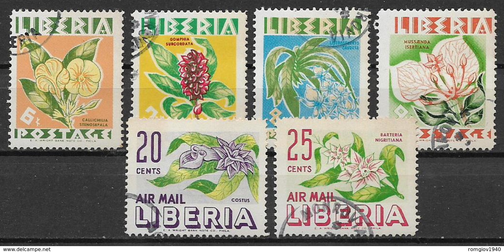 LIBERIA 1955 FIORI DIVERSI YVERT. 328-331+POSTA AEREA 89-90 USATA VF - Liberia