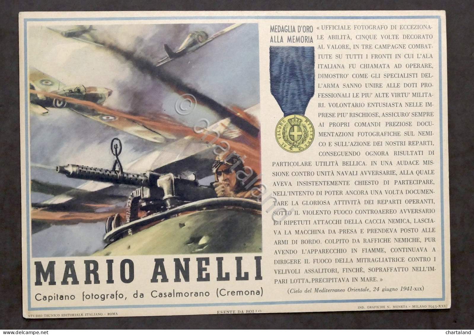 Militaria - Locandina Propaganda RSI - Medaglia D'Oro Mario Anelli - 1943 - Documenti