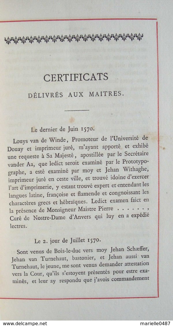 Certificats Délivrés Aux Imprimeurs Des Pays-Bas Par Christophe Plantin - 1801-1900